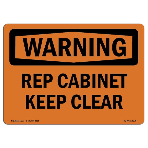 Safety Sign, OSHA WARNING, 3.5" Height, Rep Cabinet Keep Clear, Landscape, 10PK